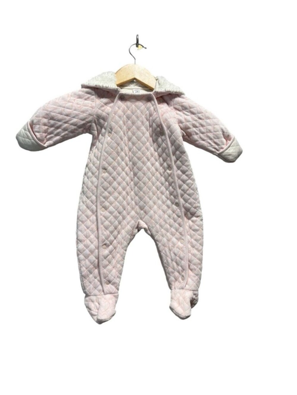 Nordstrom Baby Pink Frosty Hearts Quilted Hooded Bunting 9M